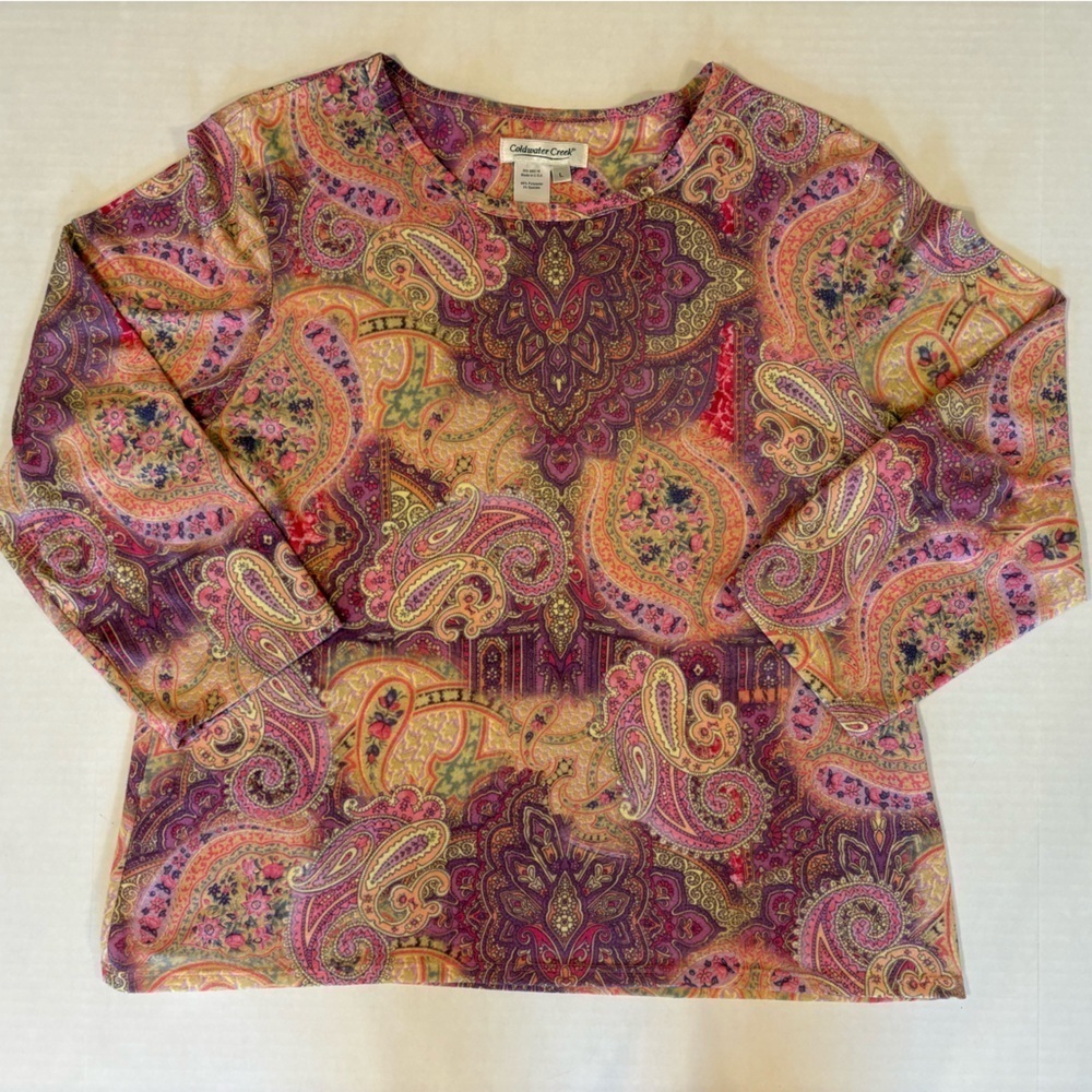 Coldwater Creek pastel paisley print 3/4 sleeve blouse size large